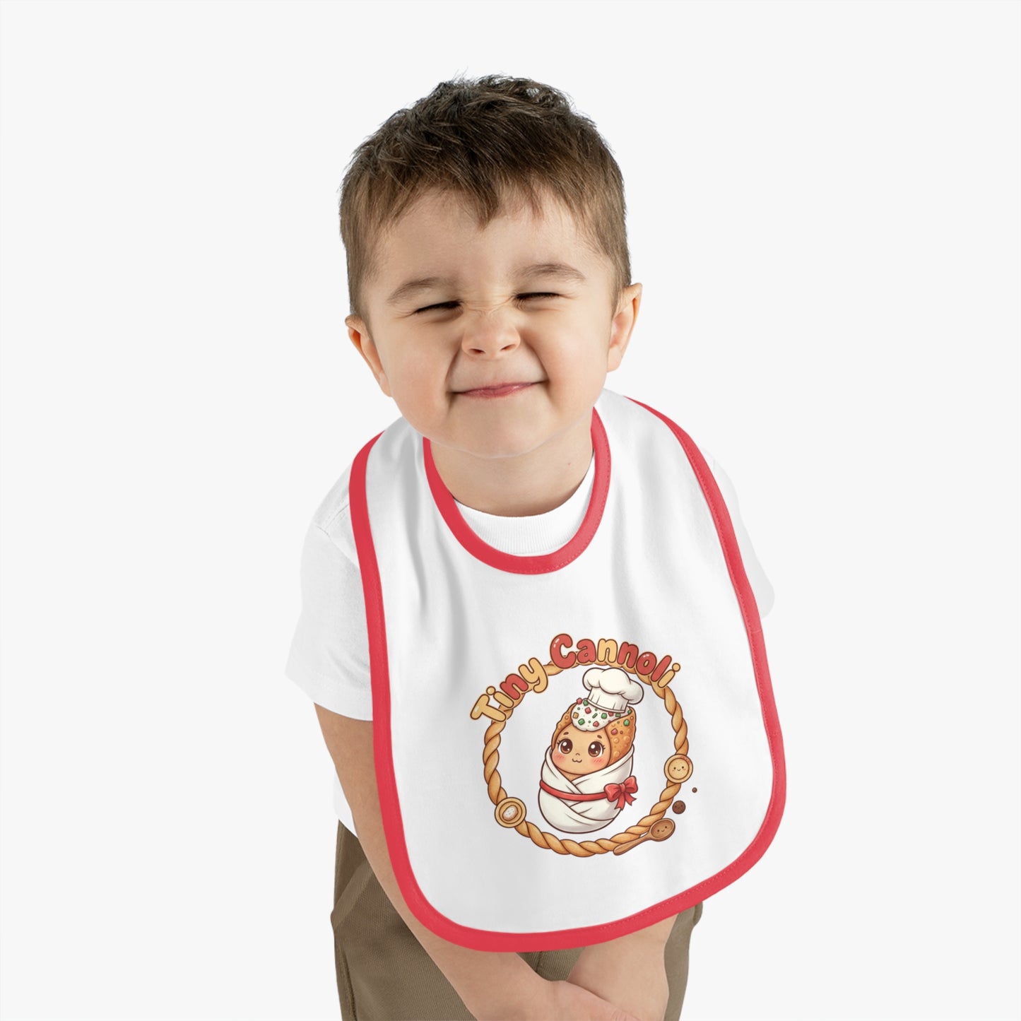 Tiny Cannoli Baby Bib - Cute Contrast Trim Jersey Bib for Messy Mealtime Fun