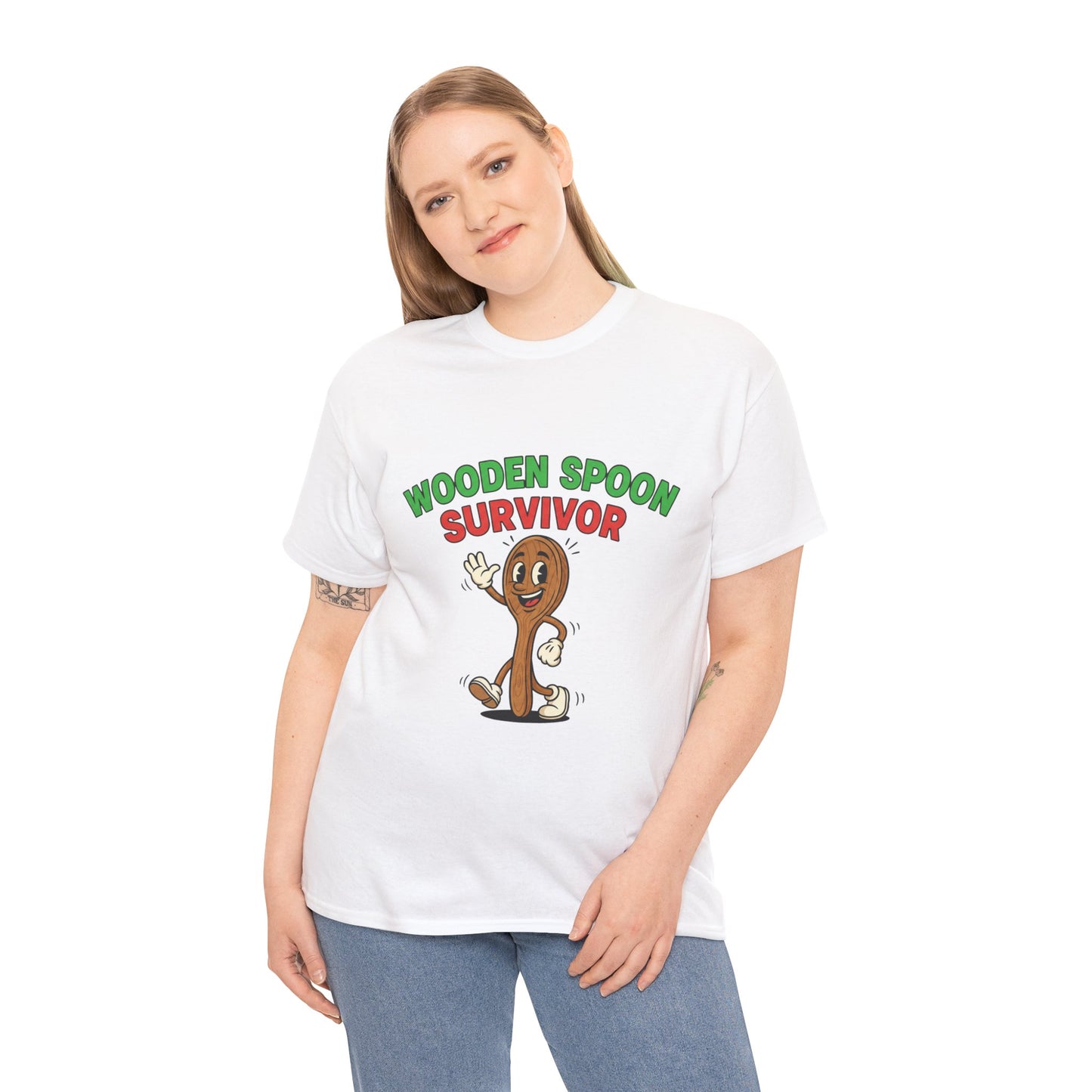 Wooden Spoon Survivor Tee - Fun Unisex Heavy Cotton Shirt for Home Chefs
