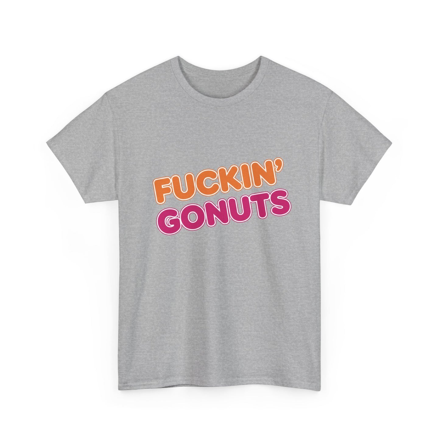 Funny Unisex Heavy Cotton Tee - "F*CKIN' GONUTS" Graphic Shirt, Casual Wear, Gift for Donut Lovers, Humorous Gift, Birthday