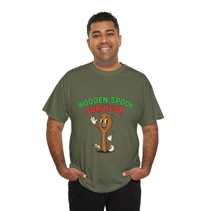 Wooden Spoon Survivor Tee - Fun Unisex Heavy Cotton Shirt for Home Chefs