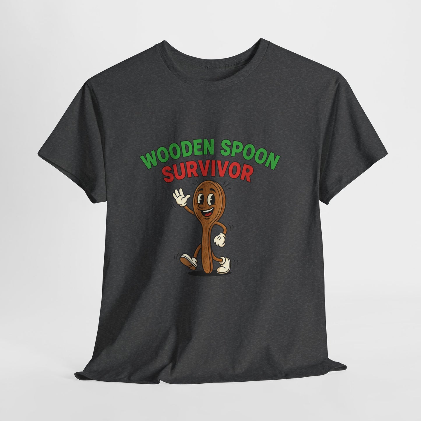 Wooden Spoon Survivor Tee - Fun Unisex Heavy Cotton Shirt for Home Chefs