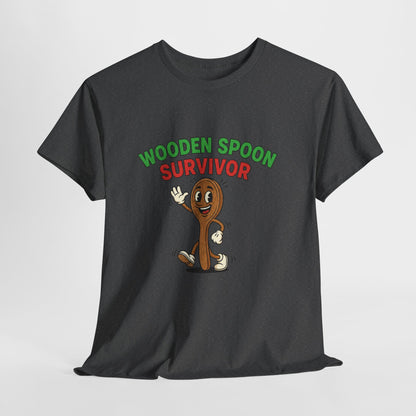 Wooden Spoon Survivor Tee - Fun Unisex Heavy Cotton Shirt for Home Chefs