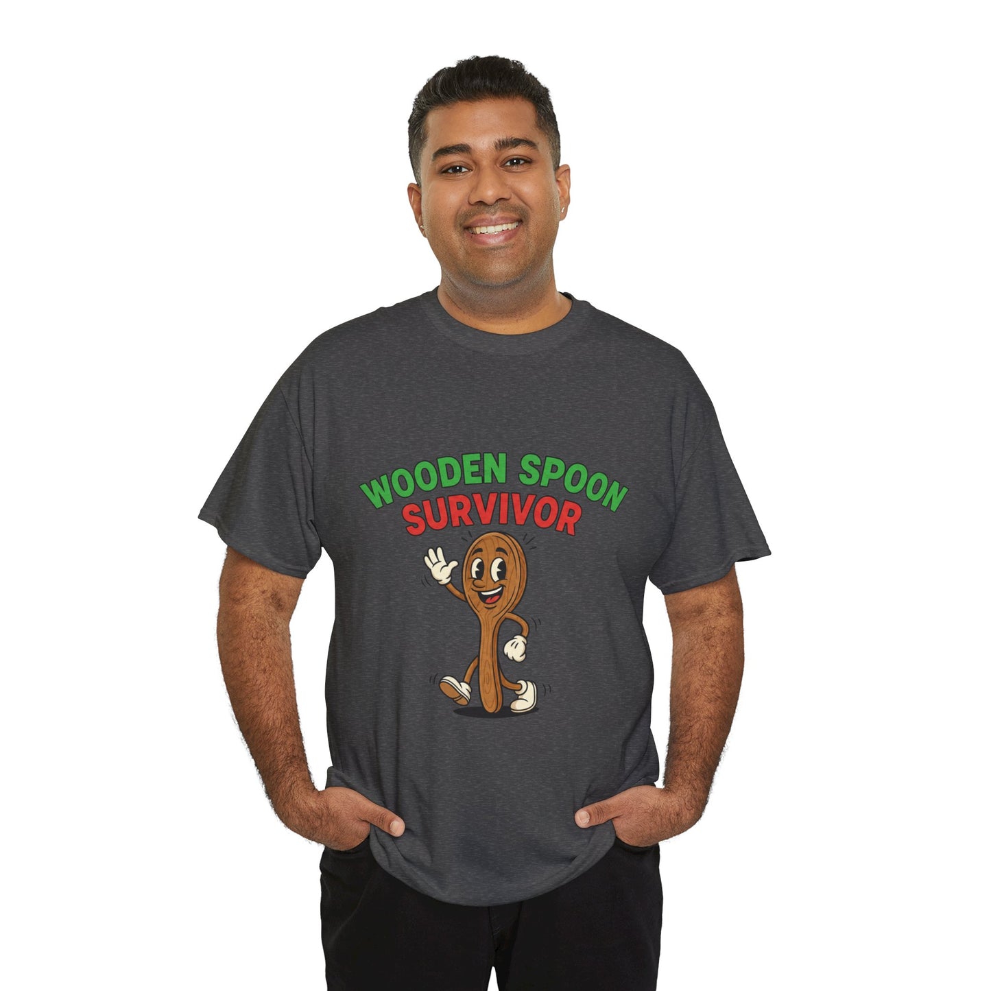 Wooden Spoon Survivor Tee - Fun Unisex Heavy Cotton Shirt for Home Chefs