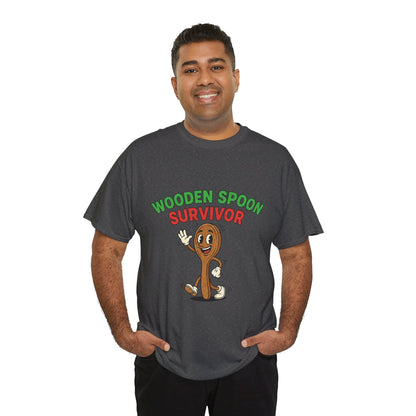 Wooden Spoon Survivor Tee - Fun Unisex Heavy Cotton Shirt for Home Chefs