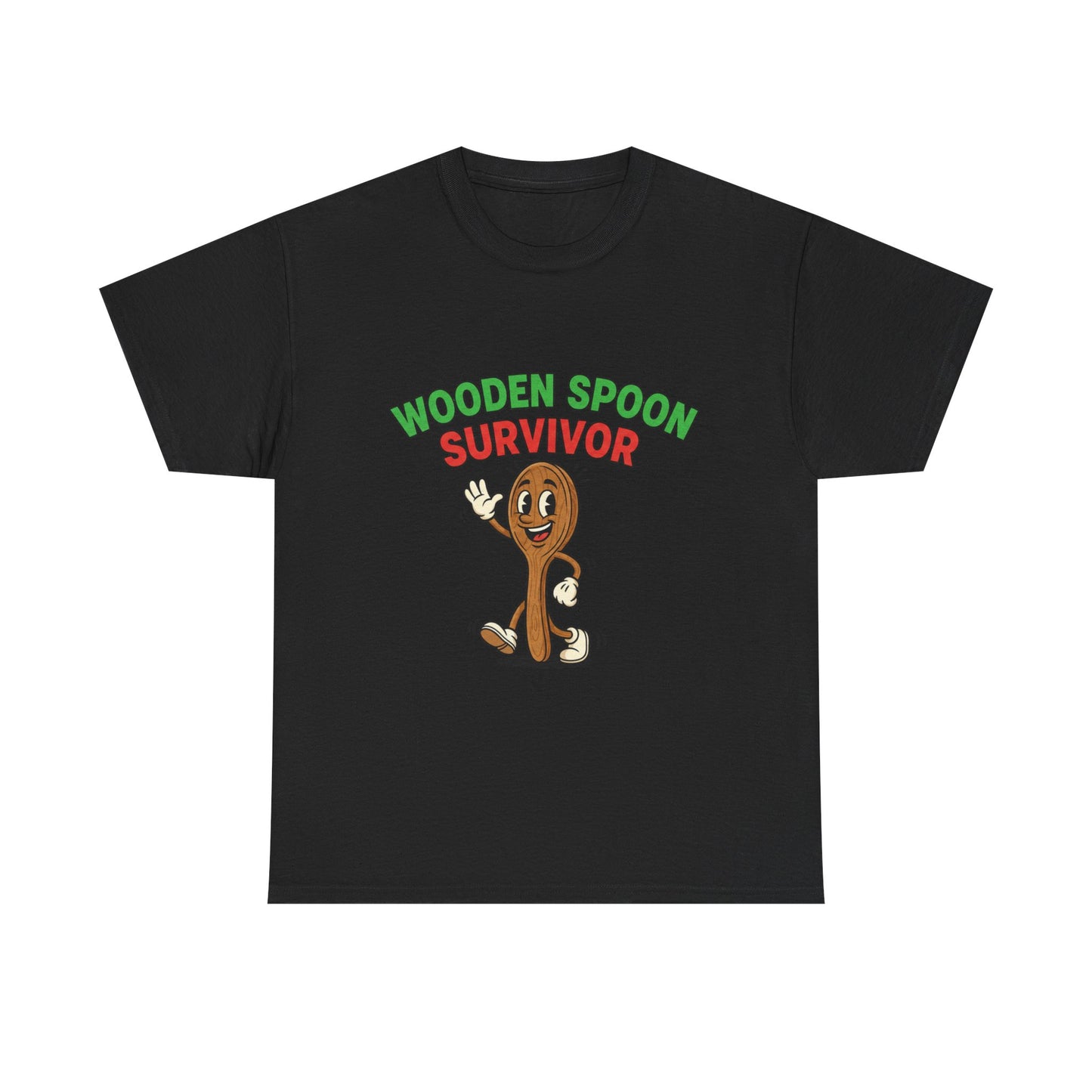 Wooden Spoon Survivor Tee - Fun Unisex Heavy Cotton Shirt for Home Chefs