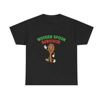 Wooden Spoon Survivor Tee - Fun Unisex Heavy Cotton Shirt for Home Chefs