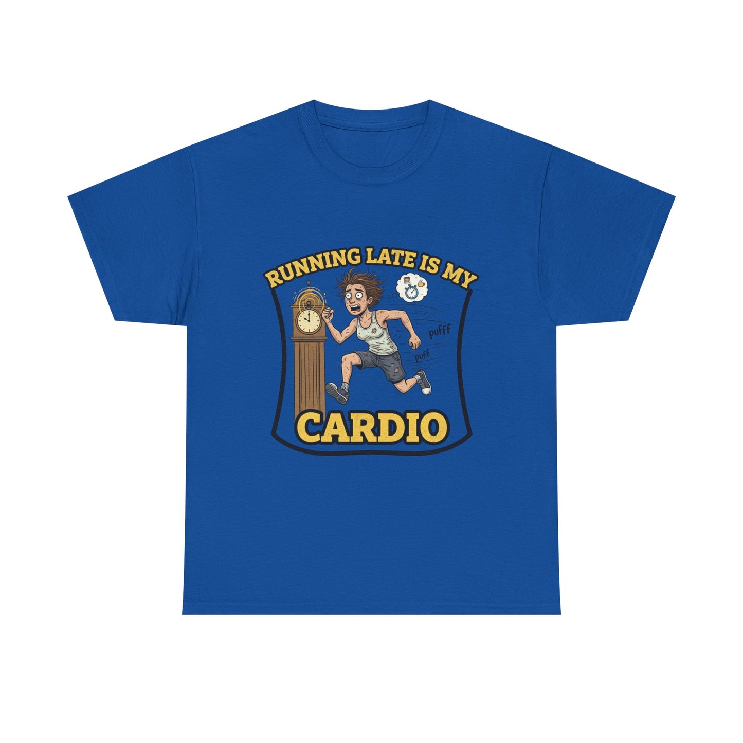 Running Late Is My Cardio Tee, Funny Unisex Heavy Cotton Tee for Gym Lovers, Gift for Fitness Enthusiasts, Casual Wear, Motivational Shirt