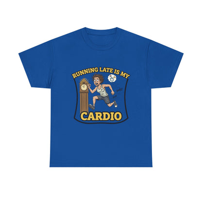Running Late Is My Cardio Tee, Funny Unisex Heavy Cotton Tee for Gym Lovers, Gift for Fitness Enthusiasts, Casual Wear, Motivational Shirt