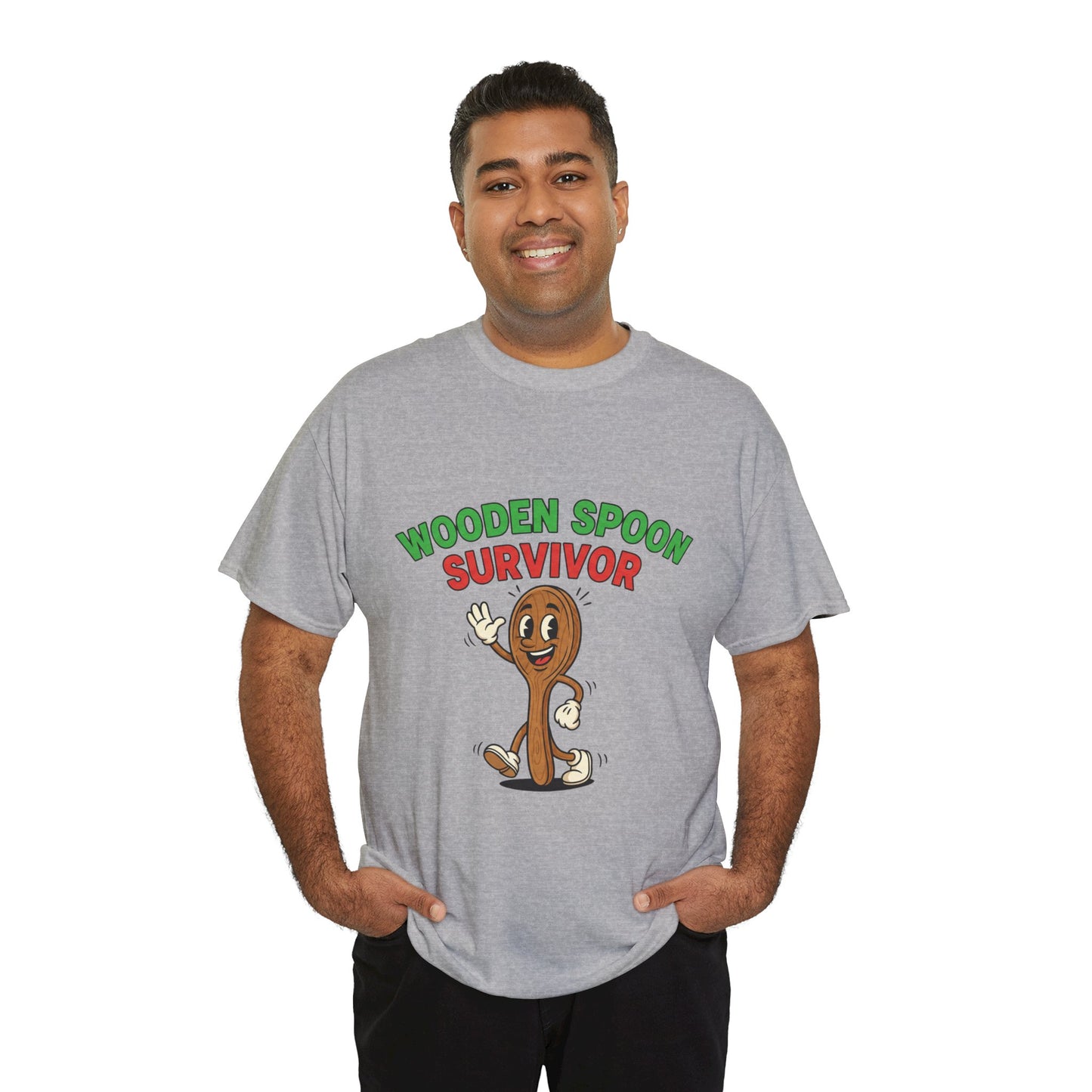 Wooden Spoon Survivor Tee - Fun Unisex Heavy Cotton Shirt for Home Chefs
