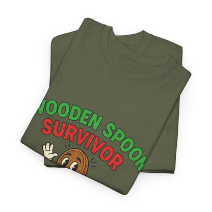 Wooden Spoon Survivor Tee - Fun Unisex Heavy Cotton Shirt for Home Chefs
