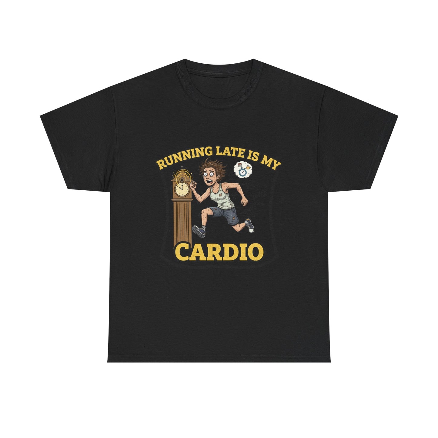 Running Late Is My Cardio Tee, Funny Unisex Heavy Cotton Tee for Gym Lovers, Gift for Fitness Enthusiasts, Casual Wear, Motivational Shirt