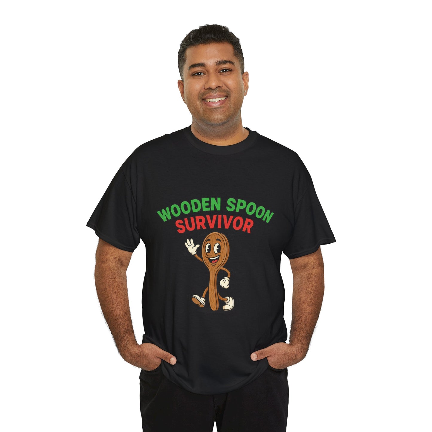 Wooden Spoon Survivor Tee - Fun Unisex Heavy Cotton Shirt for Home Chefs