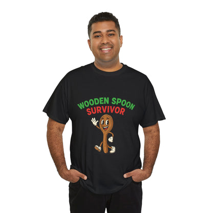 Wooden Spoon Survivor Tee - Fun Unisex Heavy Cotton Shirt for Home Chefs