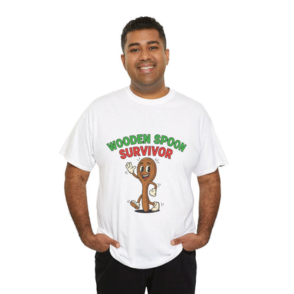 Wooden Spoon Survivor Tee - Fun Unisex Heavy Cotton Shirt for Home Chefs