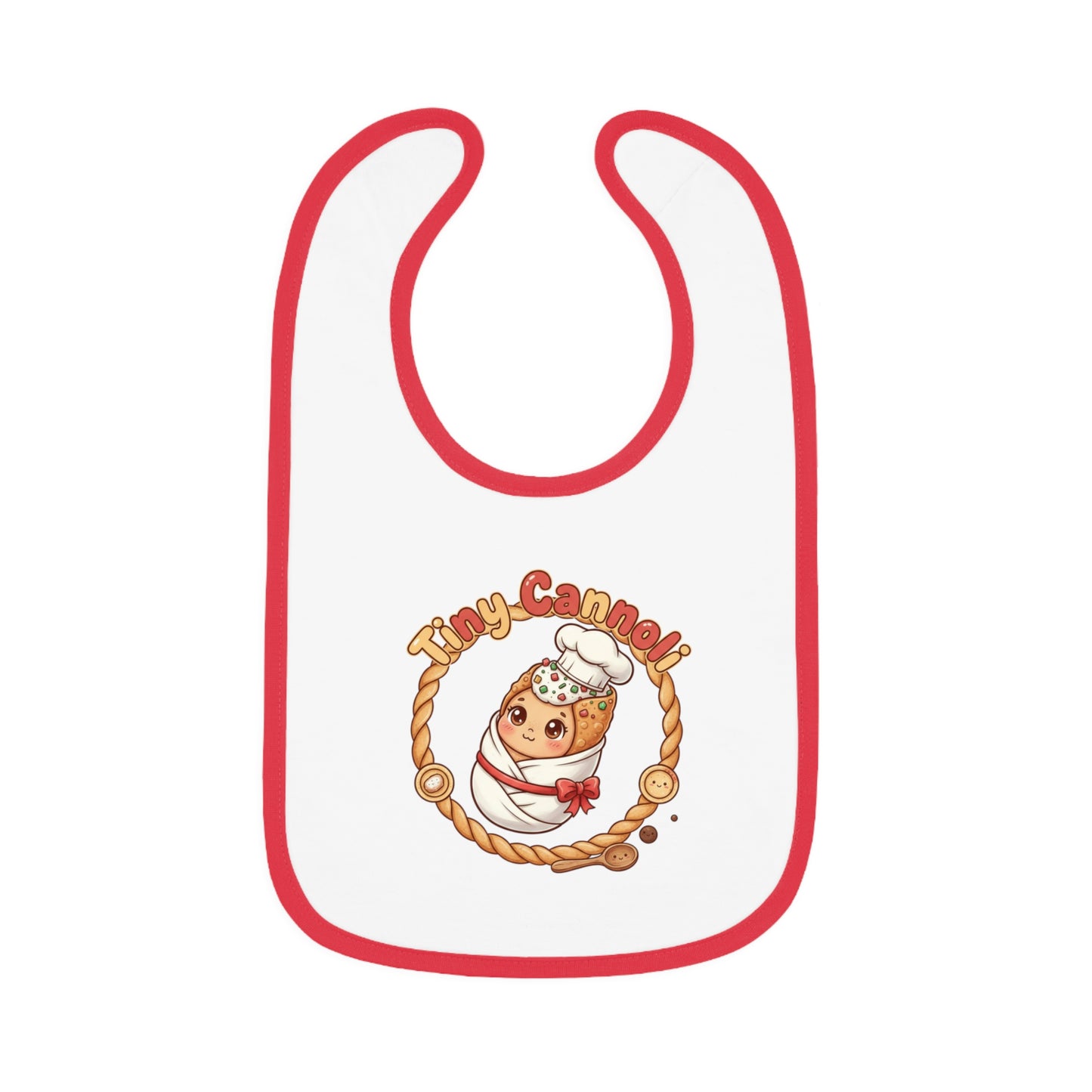 Tiny Cannoli Baby Bib - Cute Contrast Trim Jersey Bib for Messy Mealtime Fun