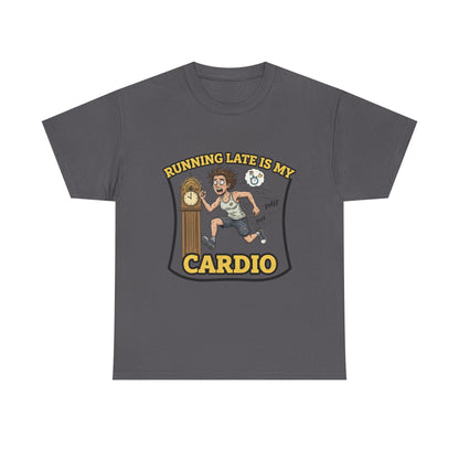 Running Late Is My Cardio Tee, Funny Unisex Heavy Cotton Tee for Gym Lovers, Gift for Fitness Enthusiasts, Casual Wear, Motivational Shirt