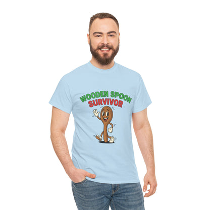 Wooden Spoon Survivor Tee - Fun Unisex Heavy Cotton Shirt for Home Chefs