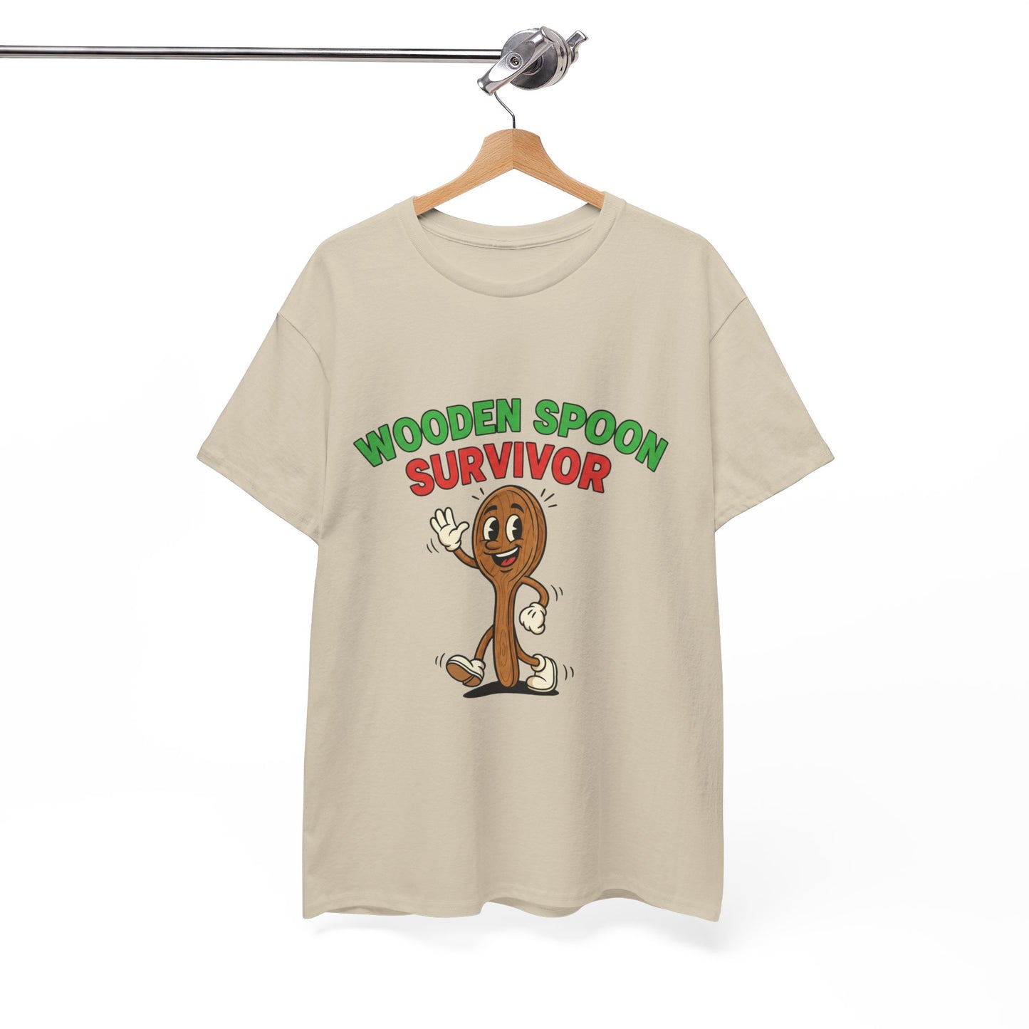 Wooden Spoon Survivor Tee - Fun Unisex Heavy Cotton Shirt for Home Chefs