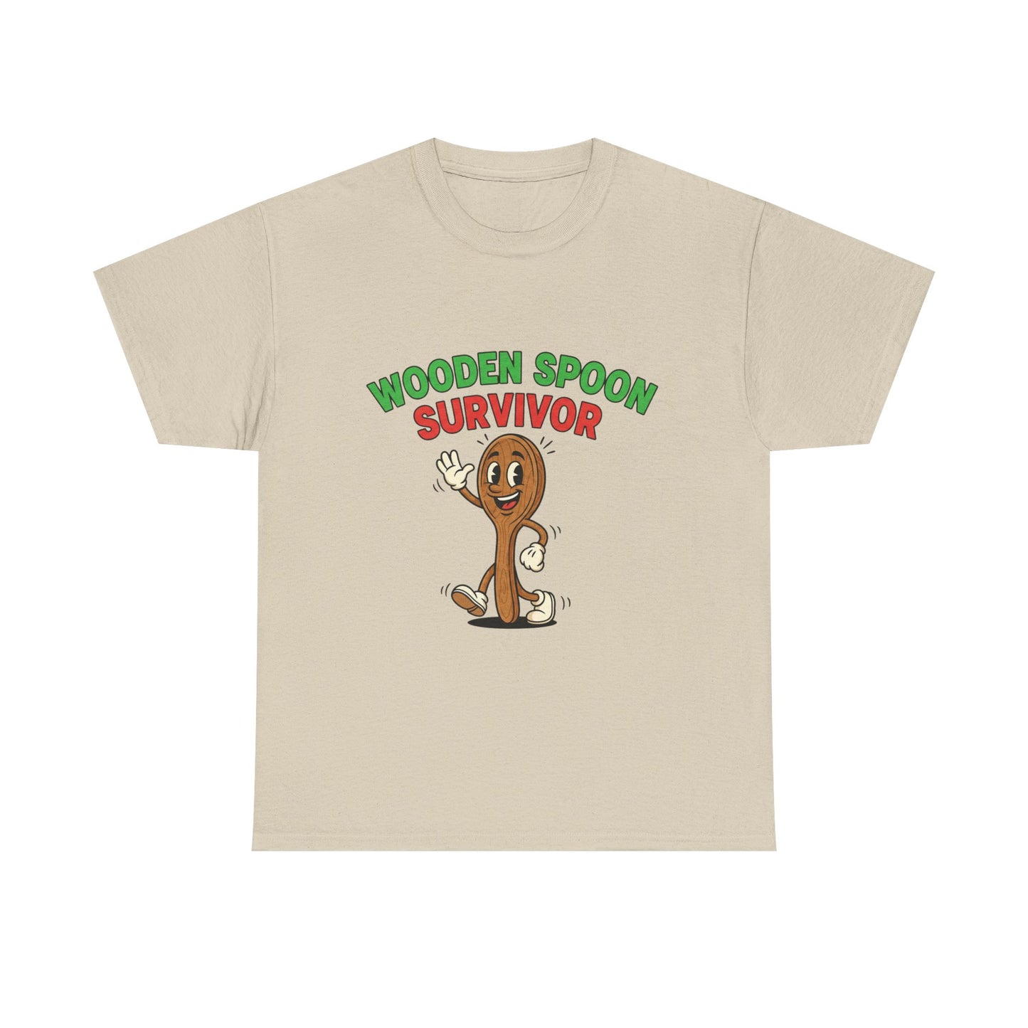 Wooden Spoon Survivor Tee - Fun Unisex Heavy Cotton Shirt for Home Chefs