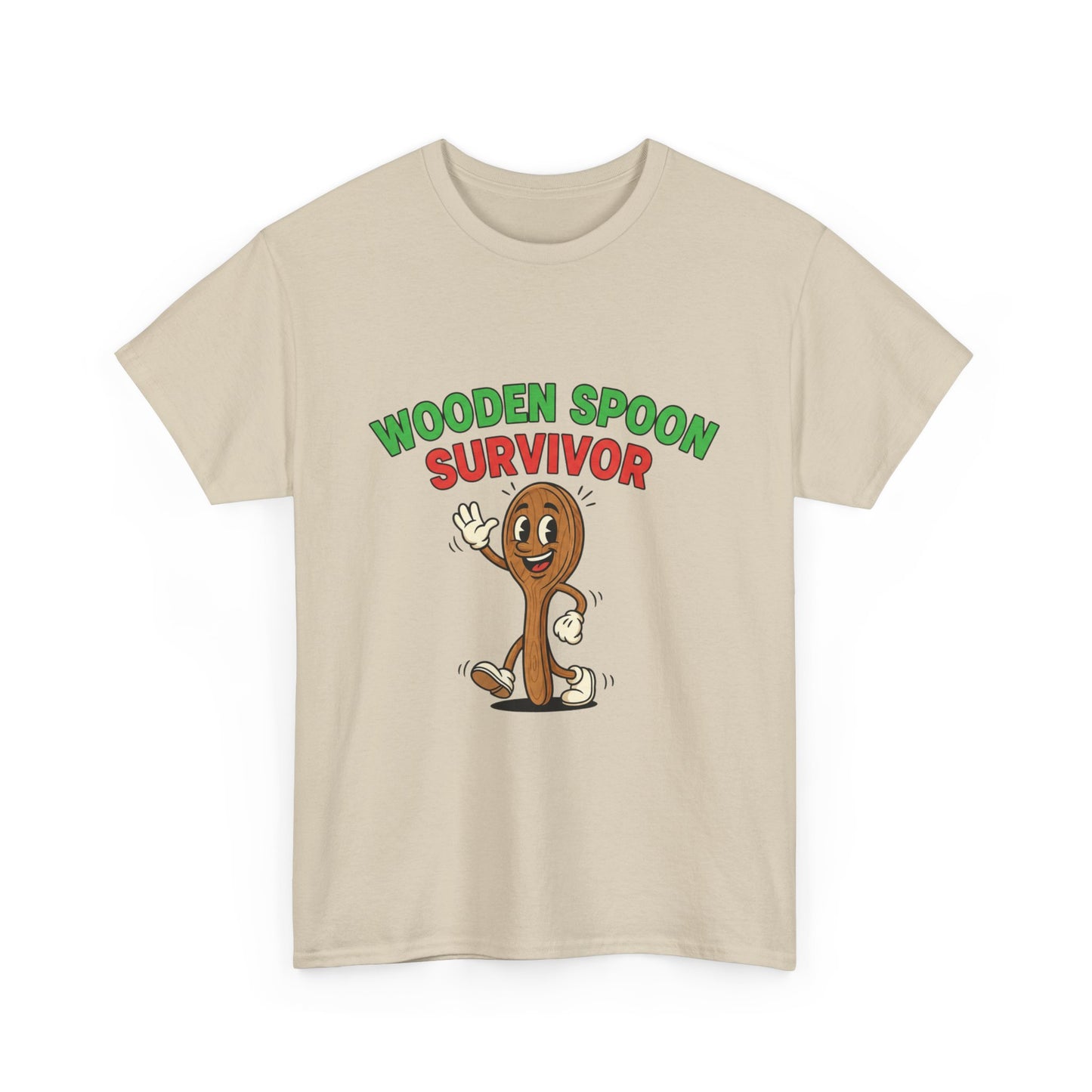 Wooden Spoon Survivor Tee - Fun Unisex Heavy Cotton Shirt for Home Chefs