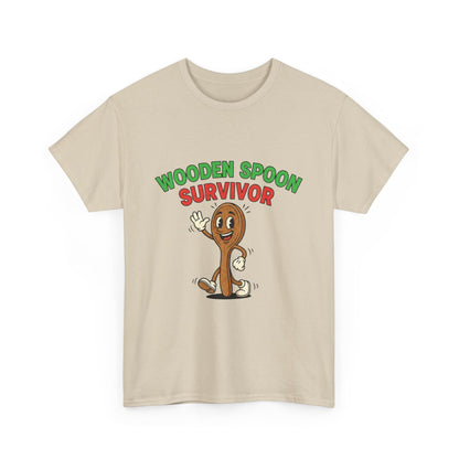 Wooden Spoon Survivor Tee - Fun Unisex Heavy Cotton Shirt for Home Chefs
