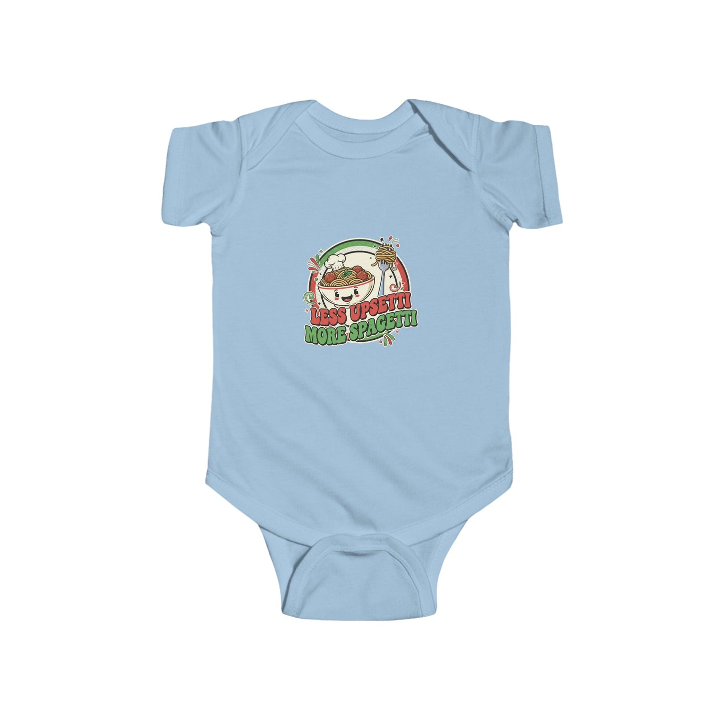 Cute "Less Upsetti, More Spaghetti" Baby Bodysuit