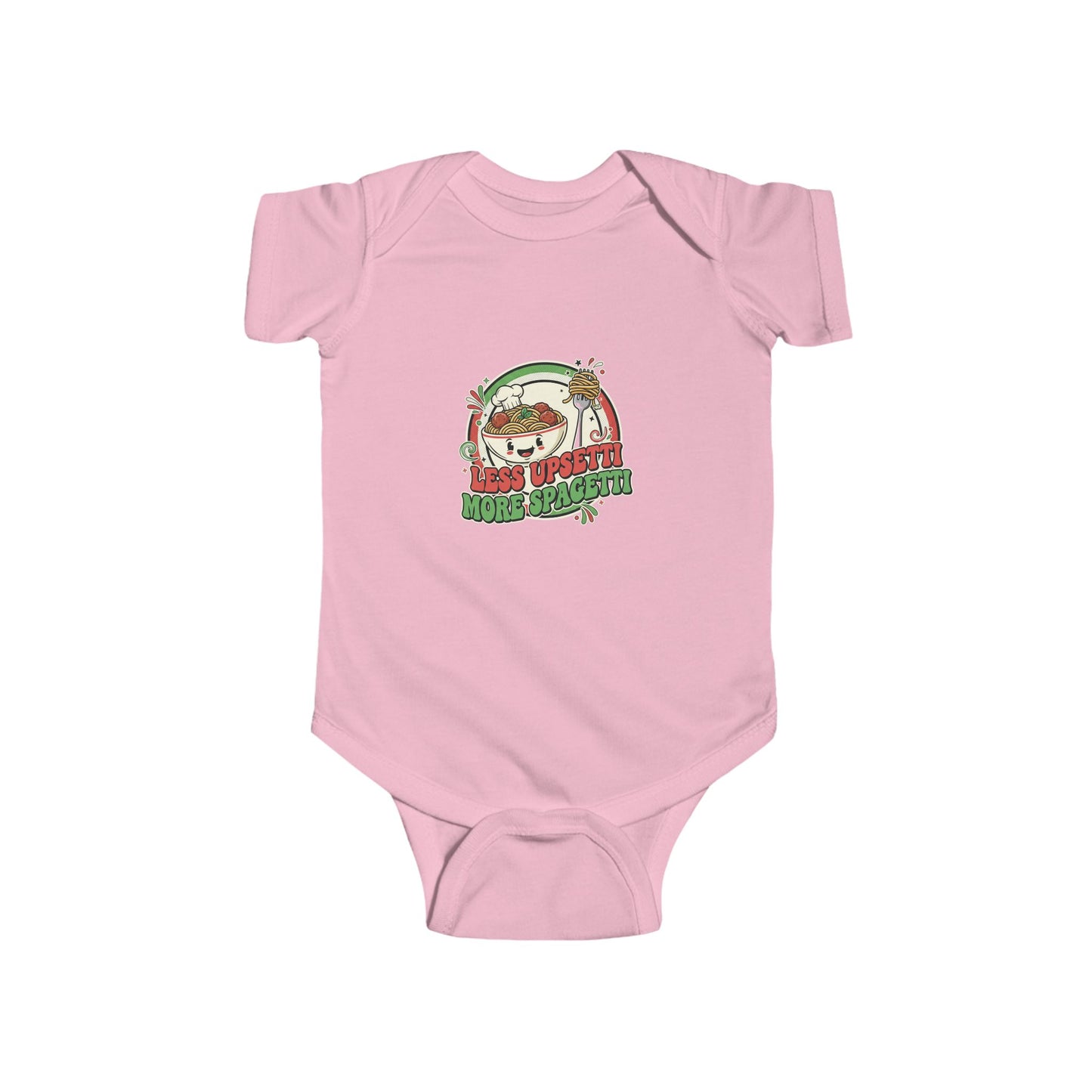 Cute "Less Upsetti, More Spaghetti" Baby Bodysuit