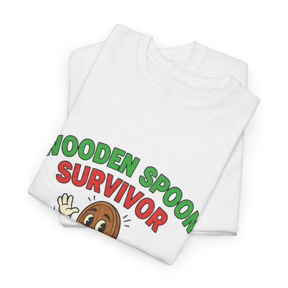 Wooden Spoon Survivor Tee - Fun Unisex Heavy Cotton Shirt for Home Chefs