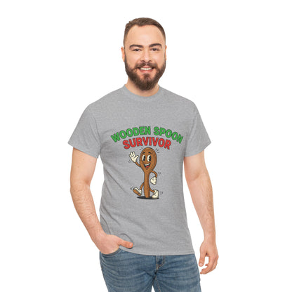 Wooden Spoon Survivor Tee - Fun Unisex Heavy Cotton Shirt for Home Chefs