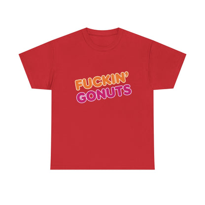 Funny Unisex Heavy Cotton Tee - "F*CKIN' GONUTS" Graphic Shirt, Casual Wear, Gift for Donut Lovers, Humorous Gift, Birthday