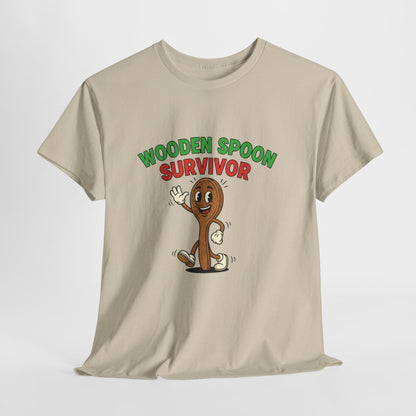 Wooden Spoon Survivor Tee - Fun Unisex Heavy Cotton Shirt for Home Chefs