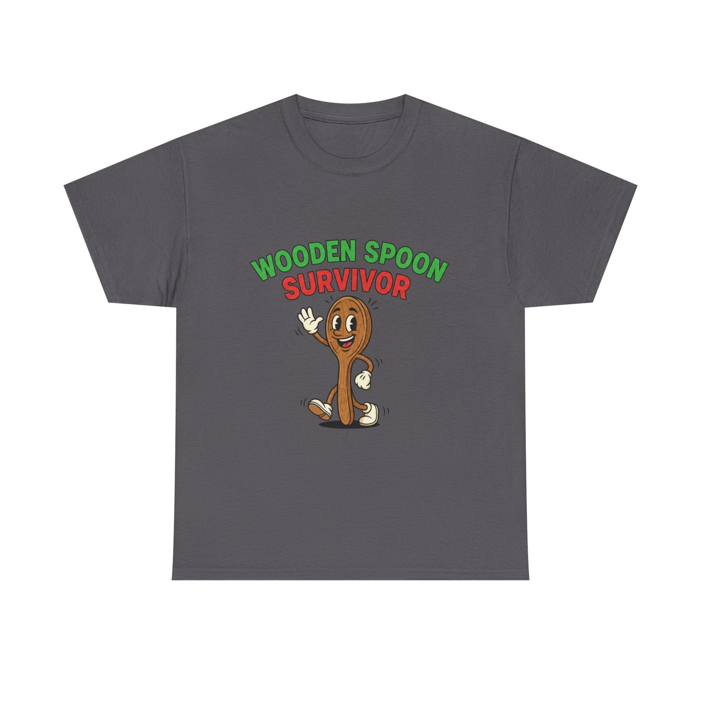 Wooden Spoon Survivor Tee - Fun Unisex Heavy Cotton Shirt for Home Chefs