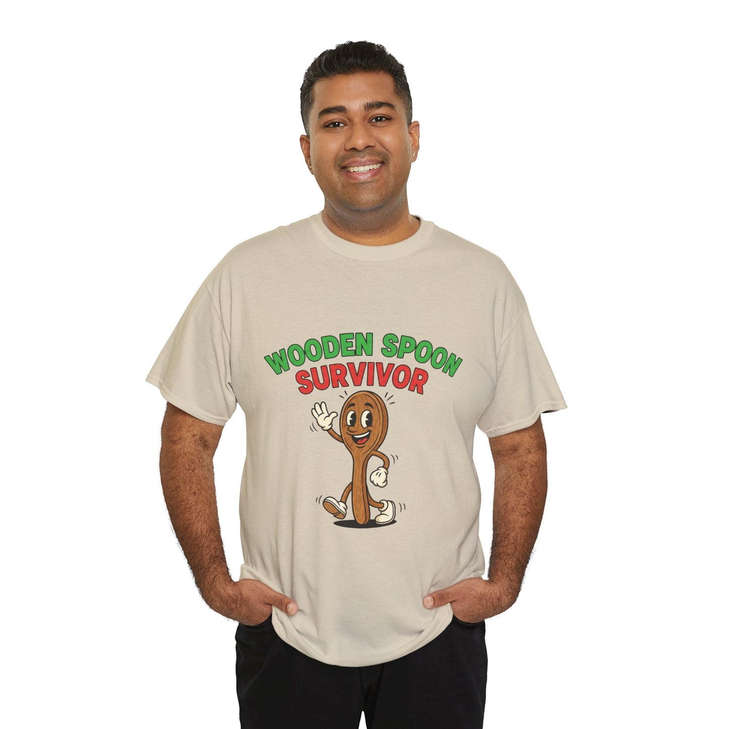 Wooden Spoon Survivor Tee - Fun Unisex Heavy Cotton Shirt for Home Chefs