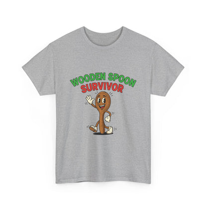 Wooden Spoon Survivor Tee - Fun Unisex Heavy Cotton Shirt for Home Chefs