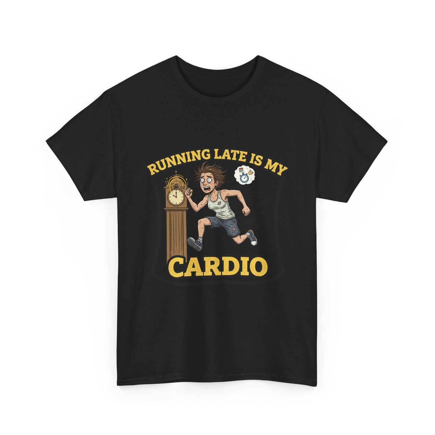 Running Late Is My Cardio Tee, Funny Unisex Heavy Cotton Tee for Gym Lovers, Gift for Fitness Enthusiasts, Casual Wear, Motivational Shirt