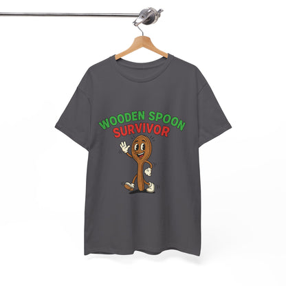 Wooden Spoon Survivor Tee - Fun Unisex Heavy Cotton Shirt for Home Chefs