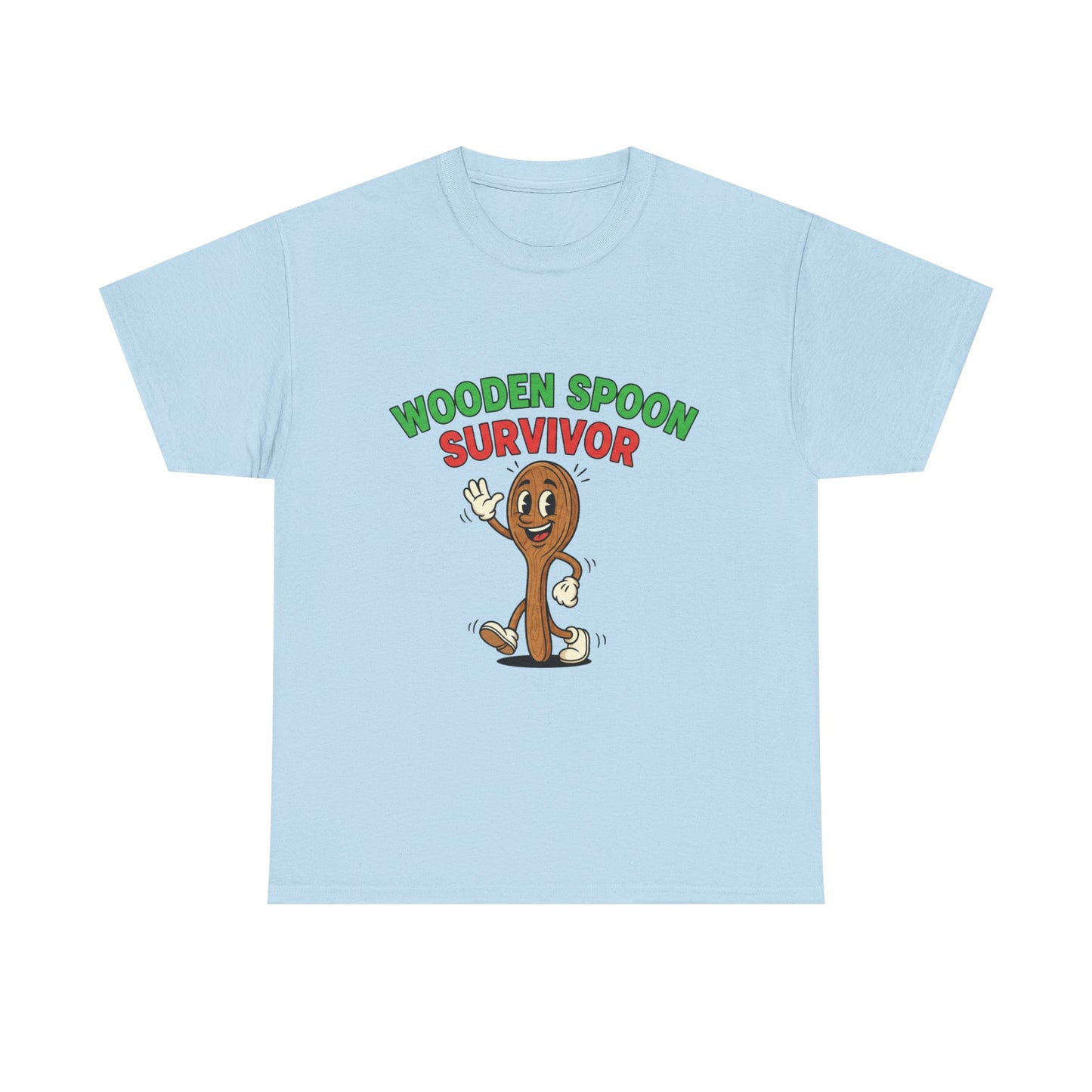 Wooden Spoon Survivor Tee - Fun Unisex Heavy Cotton Shirt for Home Chefs