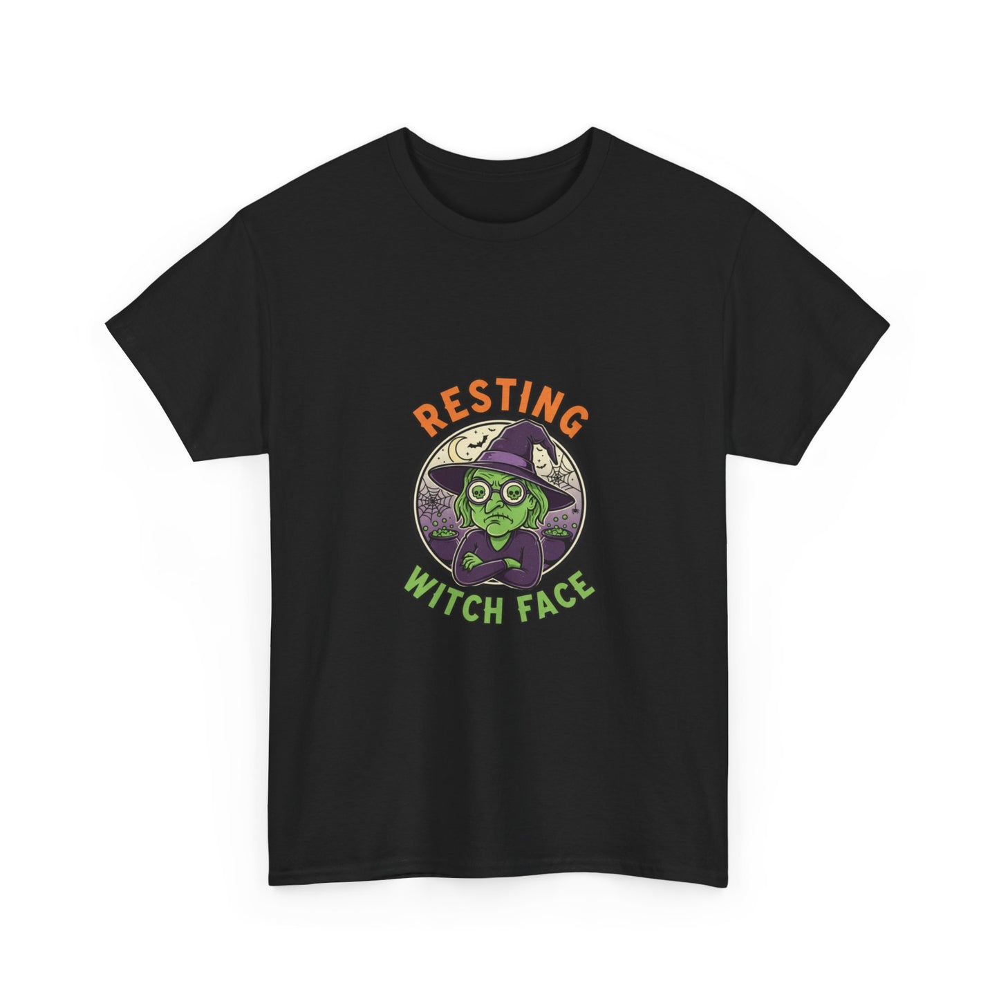 Resting Witch Face Unisex Heavy Cotton Tee, Funny Halloween T-Shirt, Spooky Apparel, Witch Theme, Gifts for Her