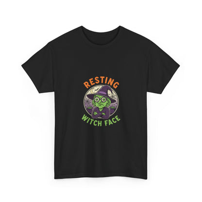 Resting Witch Face Unisex Heavy Cotton Tee, Funny Halloween T-Shirt, Spooky Apparel, Witch Theme, Gifts for Her