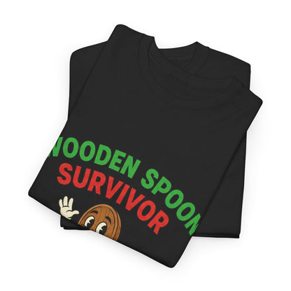 Wooden Spoon Survivor Tee - Fun Unisex Heavy Cotton Shirt for Home Chefs
