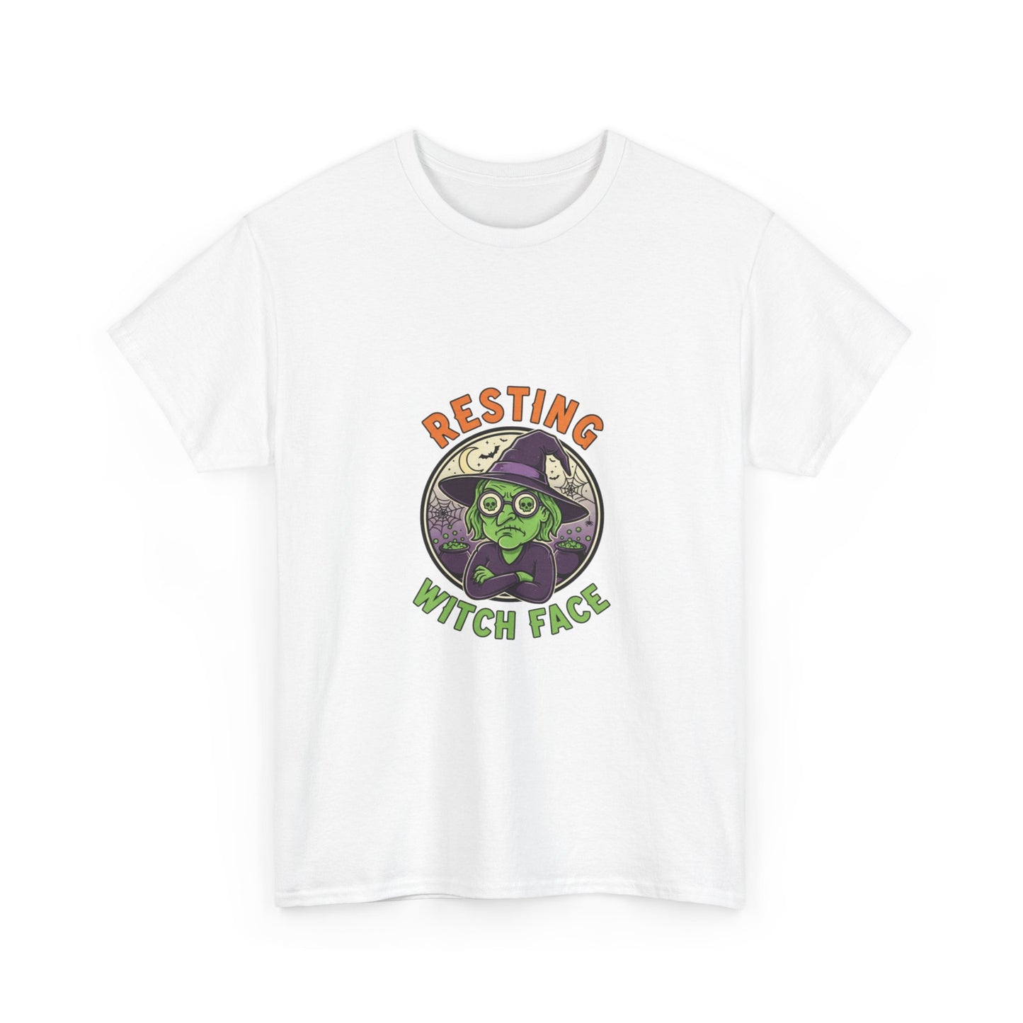 Resting Witch Face Unisex Heavy Cotton Tee, Funny Halloween T-Shirt, Spooky Apparel, Witch Theme, Gifts for Her