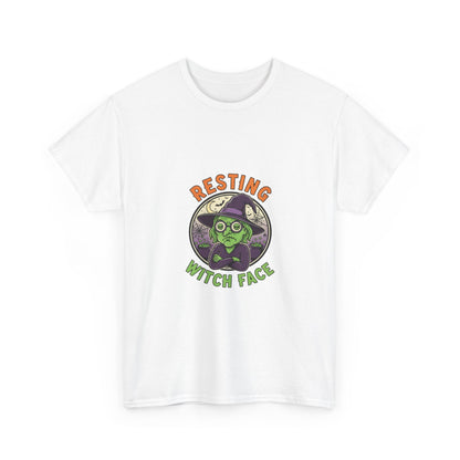 Resting Witch Face Unisex Heavy Cotton Tee, Funny Halloween T-Shirt, Spooky Apparel, Witch Theme, Gifts for Her