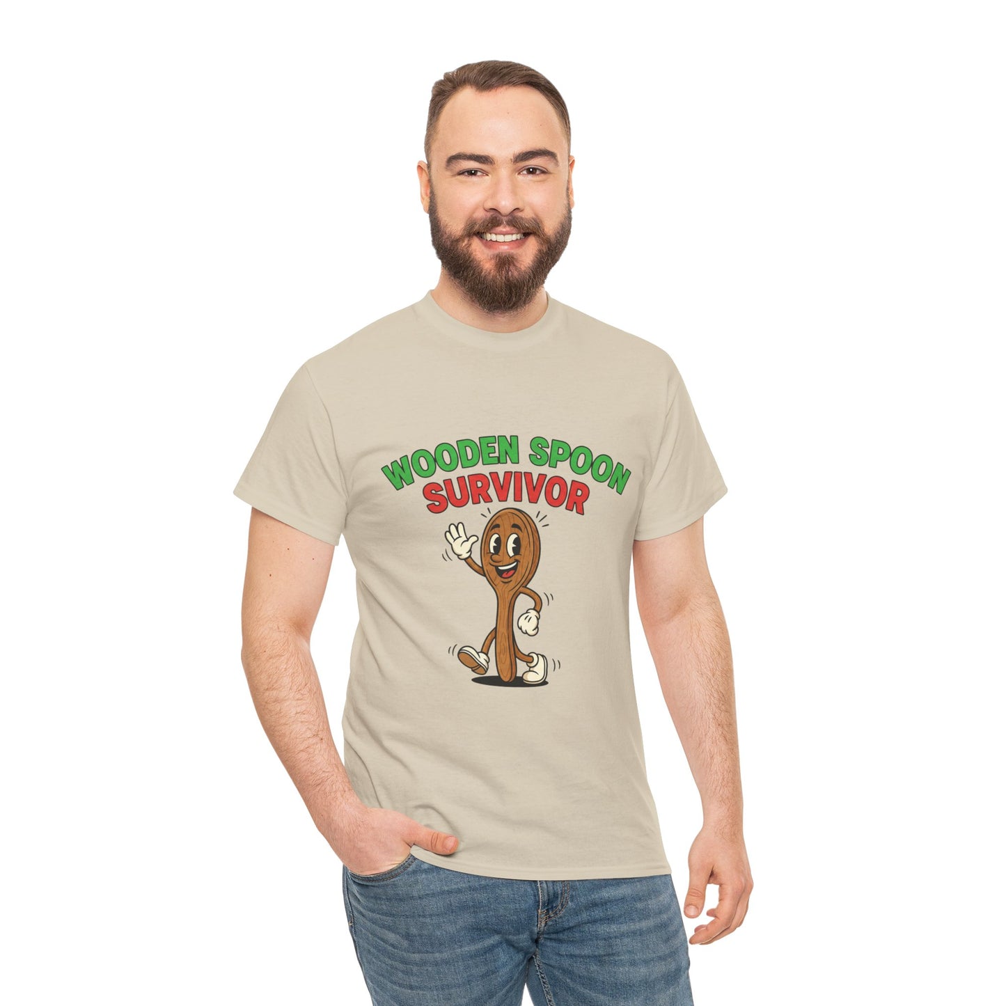 Wooden Spoon Survivor Tee - Fun Unisex Heavy Cotton Shirt for Home Chefs