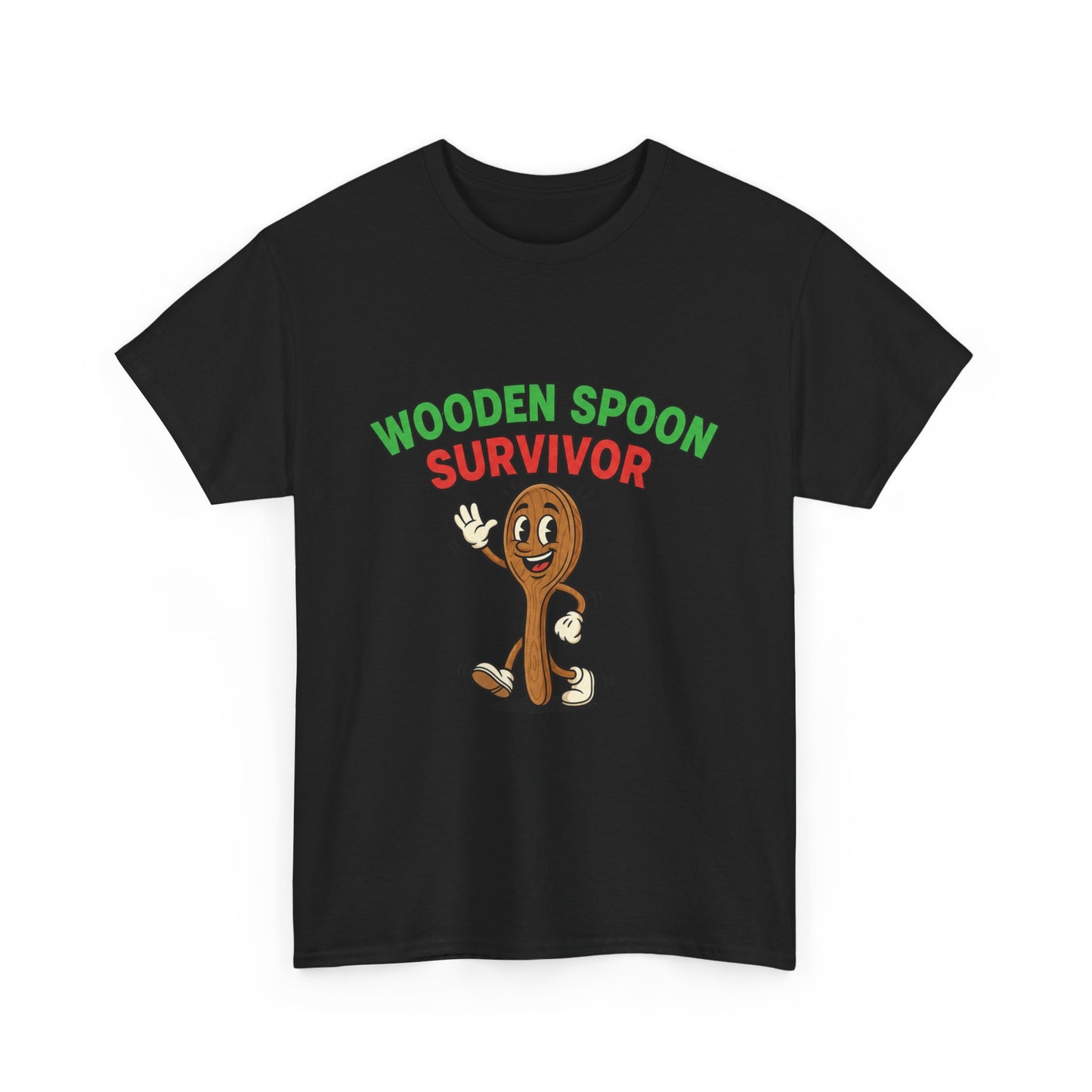 Wooden Spoon Survivor Tee - Fun Unisex Heavy Cotton Shirt for Home Chefs