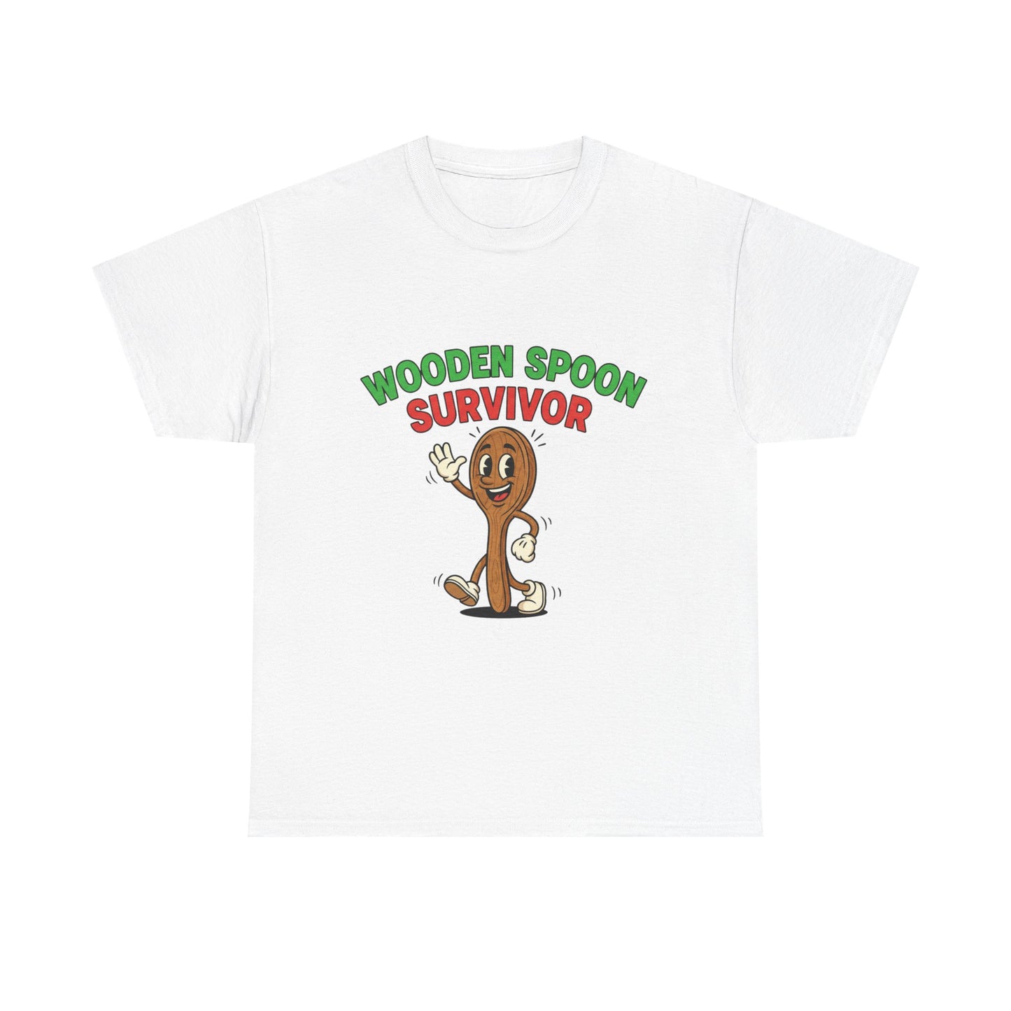 Wooden Spoon Survivor Tee - Fun Unisex Heavy Cotton Shirt for Home Chefs