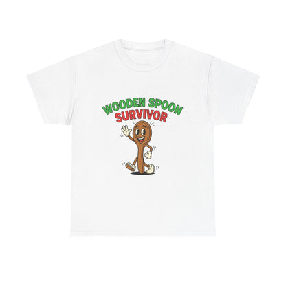 Wooden Spoon Survivor Tee - Fun Unisex Heavy Cotton Shirt for Home Chefs