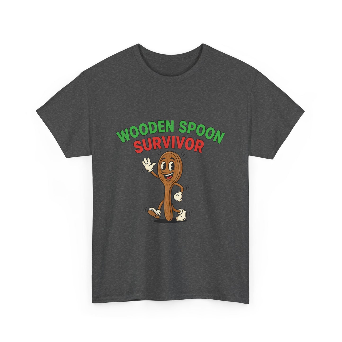 Wooden Spoon Survivor Tee - Fun Unisex Heavy Cotton Shirt for Home Chefs