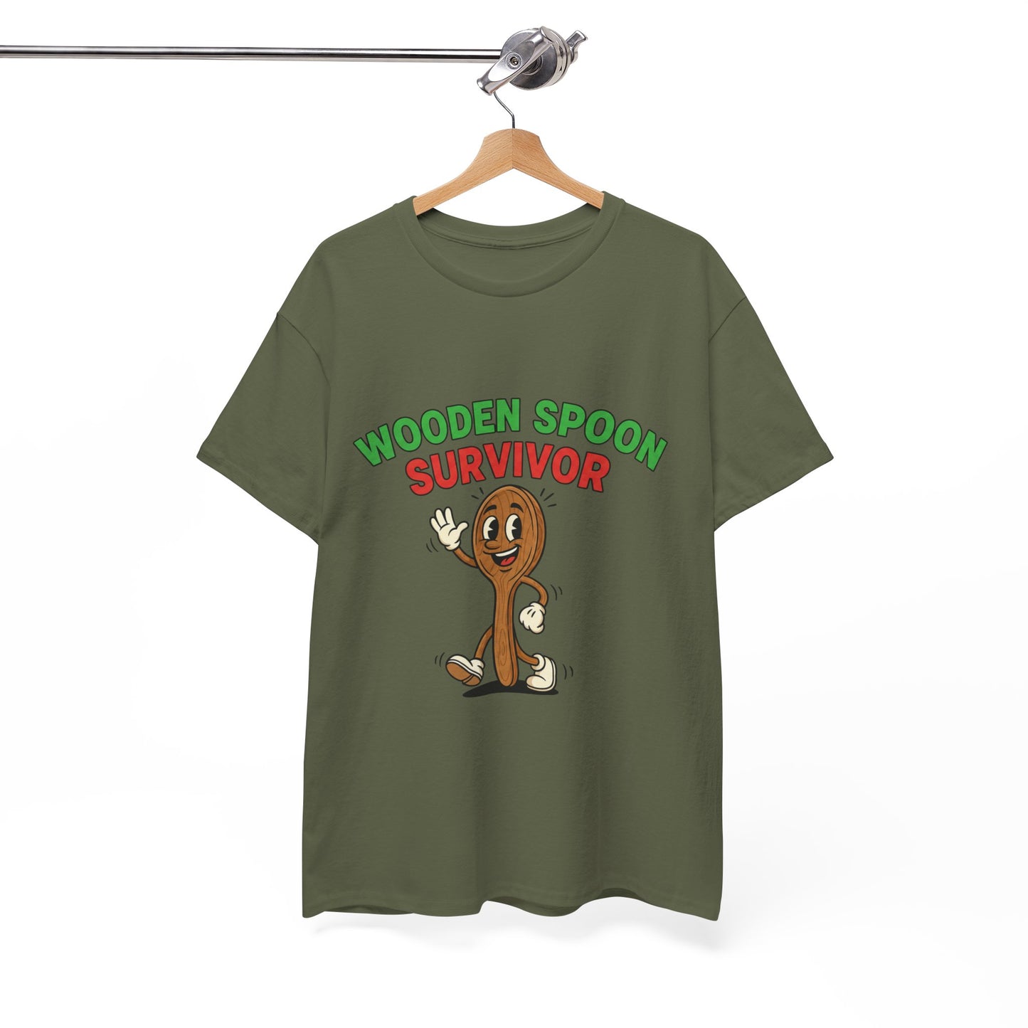 Wooden Spoon Survivor Tee - Fun Unisex Heavy Cotton Shirt for Home Chefs