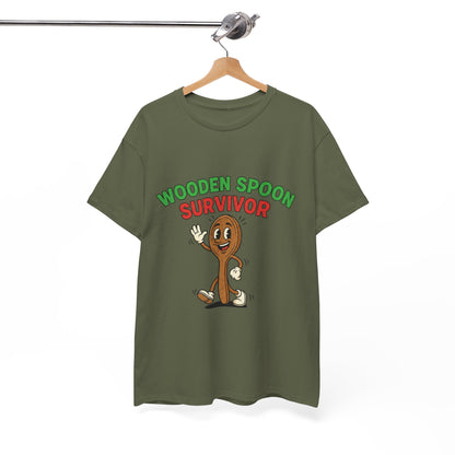 Wooden Spoon Survivor Tee - Fun Unisex Heavy Cotton Shirt for Home Chefs
