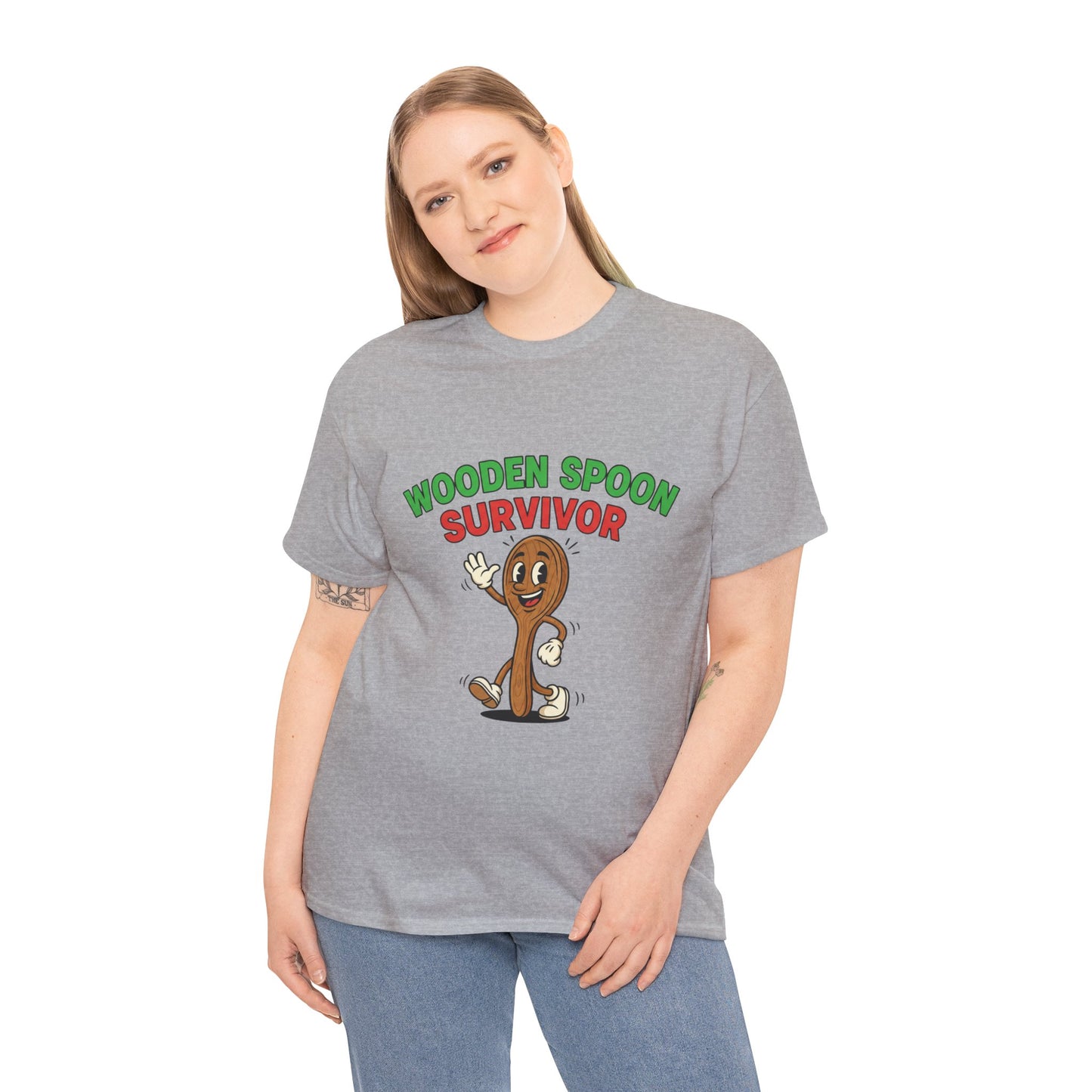 Wooden Spoon Survivor Tee - Fun Unisex Heavy Cotton Shirt for Home Chefs